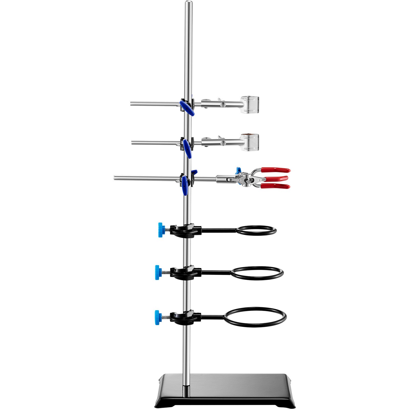 VEVOR Laboratory Stand Support, Laboratory Retort Support Stand 1 Set, Steel Laboratory Stand with 60 cm Rod & 210.82 x 135 mm Cast Iron Base, incl. Piston Clamps, Burette Clamps and Cross Clamps