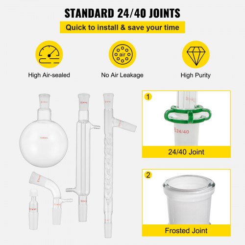 Urządzenie do destylacji VEVOR Destylacja laboratoryjna 13-częściowe szkło laboratoryjne 24/40 1000ml