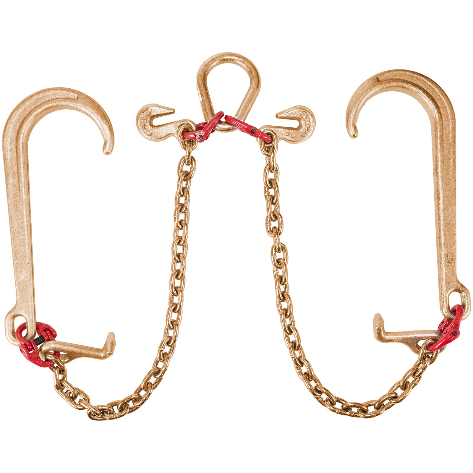 Łańcuch holowniczy VEVOR J-Hook, 3 m x 8 mm, łańcuch transportowy G80 Bridle, łańcuch ze stali stopowej z 2 hakami J G70, hak holowniczy 4200 kg do ciężarówek, paski holownicze J-Hook, 2 sztuki