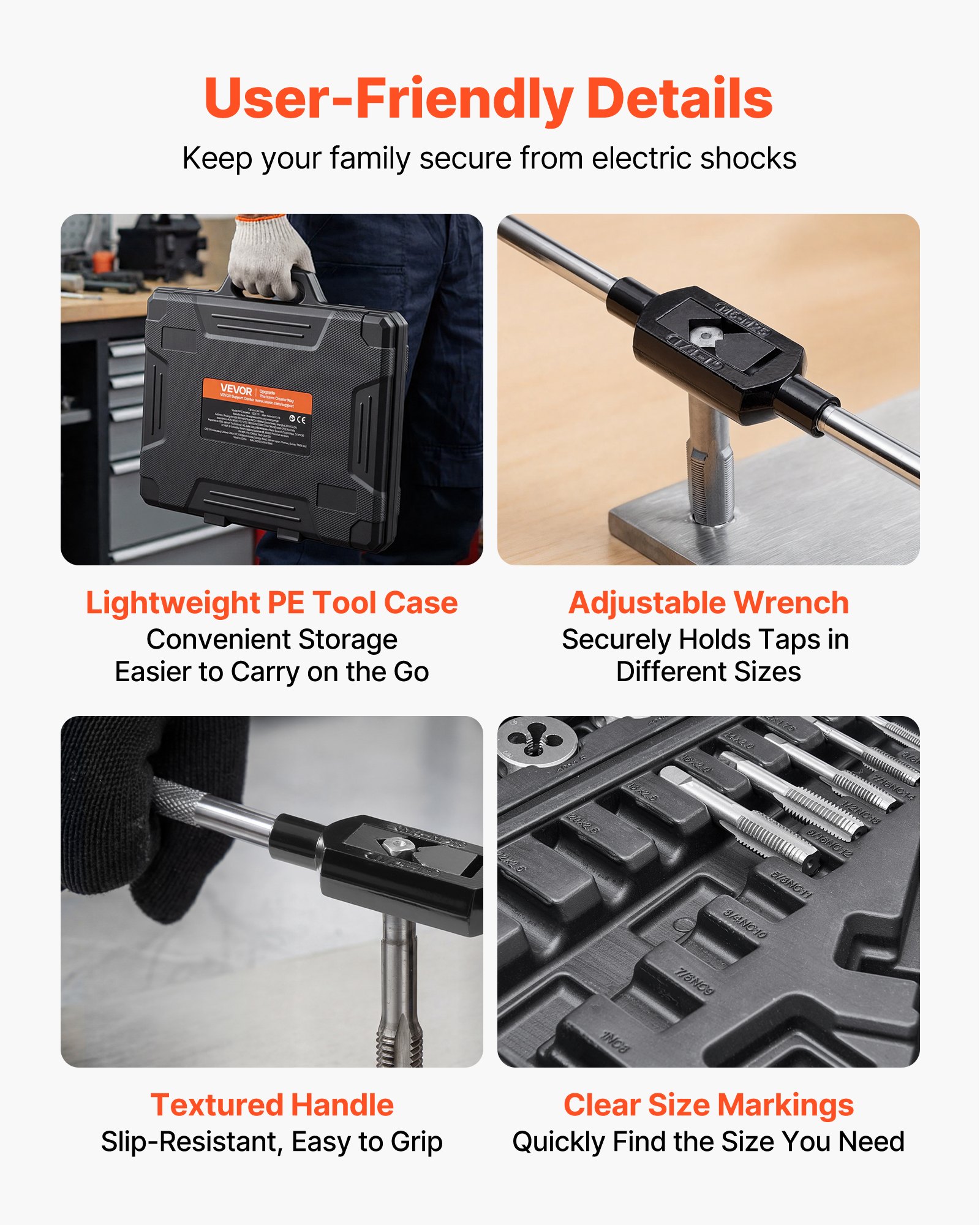 VEVOR Tap and Die Set, 51-Piece SAE Sizes, with Coarse and Fine Thread Taps and Dies, Wrench, Carrying Storage Case and Complete Accessories, Bearing Steel, for Threading and Rethreading Threads