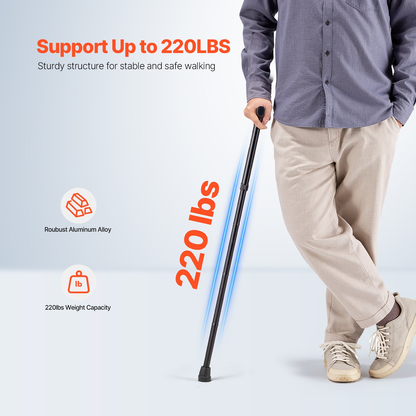 VEVOR walking stick, foldable walking stick with 5-way adjustable height (805-925mm), walking aid, walking support made of aluminum for seniors and adults, hiking stick with a load capacity of 100 kg