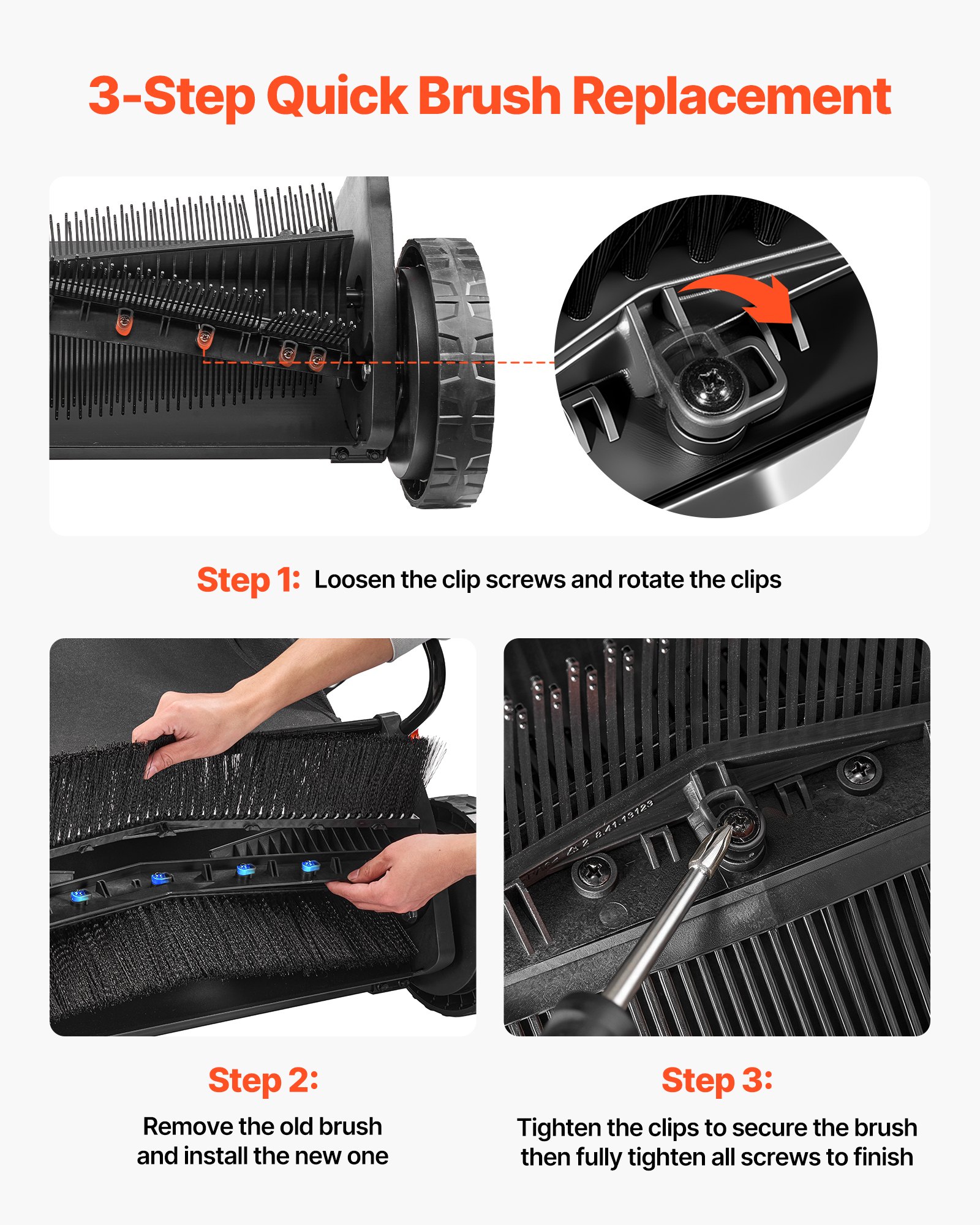 VEVOR Szczotka wymienna do zamiatarki do trawników, opakowanie 3 szt., 75,5 x 10,5 cm, kompatybilna ze zamiatarką do liści VEVOR, część zamienna do pojemnika na liście, głowica szczotki z włosiem w kształcie litery V do zbierania trawy i liści