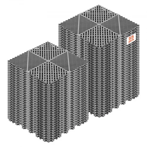 Zestaw mat drenażowych VEVOR (55 elementów) 31 x 31 cm, płytki podłogowe do garażu, płytki antypoślizgowe z zatrzaskiem z polipropylenu, modułowa podłoga garażowa do łazienki, kuchni, basenu, przestrzeni zewnętrznych, samoodpływowa, kolor szary