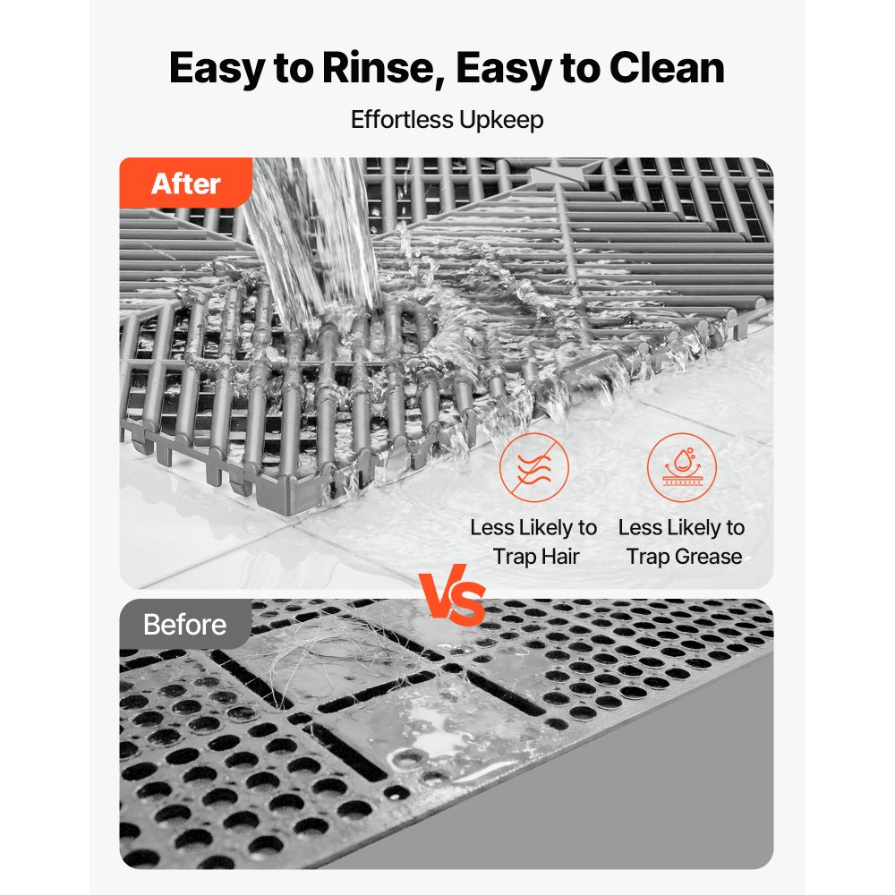 VEVOR Interlocking Drainage Mats, 310x310 mm, Garage Flooring Tiles, Non-Slip PP Drainage Floor Tile Shower Mat, Self-Draining, Easy Installation, for Bathroom, Kitchen, Pool & Outdoor, Gray, 55 Pack