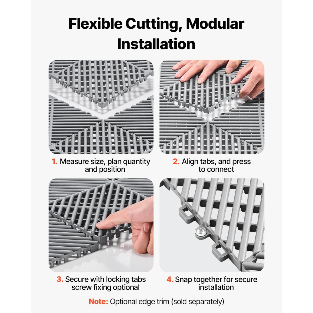 VEVOR Interlocking Drainage Mats, 310x310 mm, Garage Flooring Tiles, Non-Slip PP Drainage Floor Tile Shower Mat, Self-Draining, Easy Installation, for Bathroom, Kitchen, Pool & Outdoor, Gray, 55 Pack