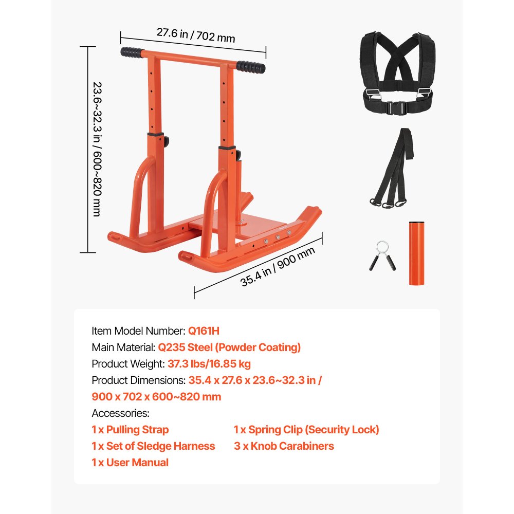 VEVOR Sanki treningowe Power Sled Sanki treningowe siłowe z regulowanym uchwytem do poprawy szybkości podczas ćwiczeń sportowych, kompatybilne z talerzami o średnicy 25/51 mm