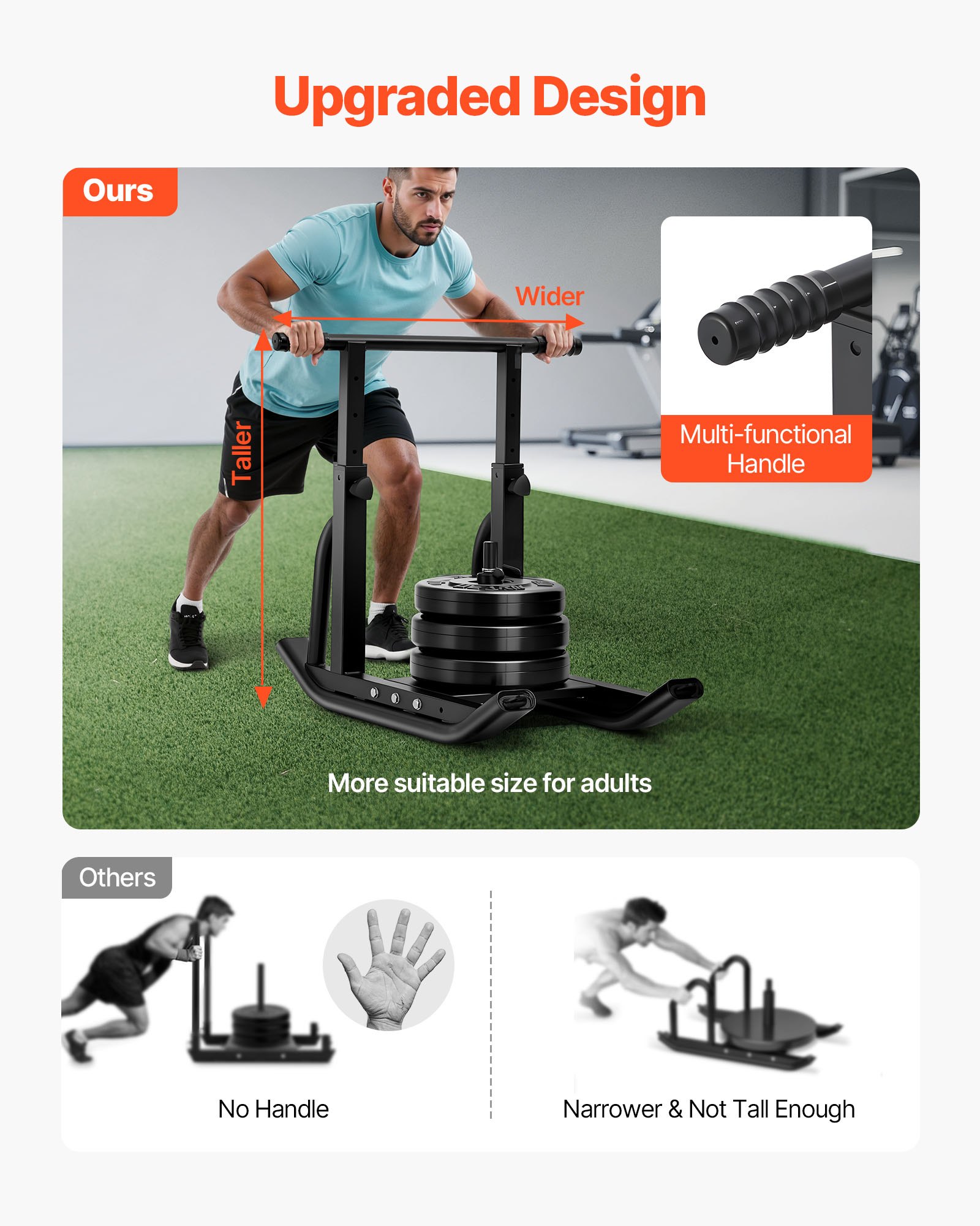 VEVOR Sanki treningowe Power Sled Sanki treningowe siłowe do poprawy szybkości w ćwiczeniach sportowych, sprzęt fitness z regulowanym uchwytem, ​​do talerzy o średnicy 25/51 mm