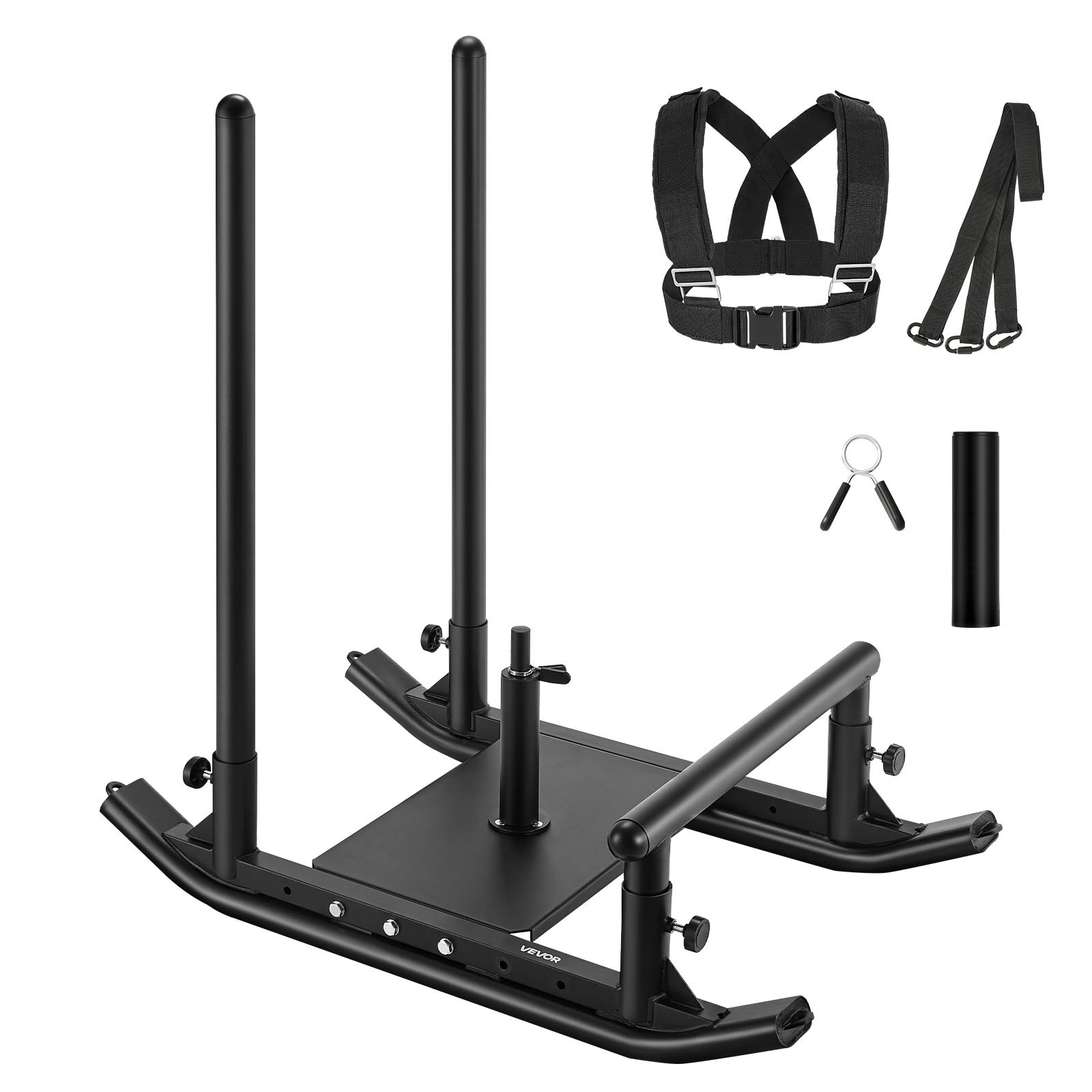 VEVOR Sanki treningowe Power Sled, sanki do ćwiczeń siłowych, poprawiające szybkość podczas ćwiczeń sportowych, sprzęt fitness z uchwytem, ​​kompatybilne z talerzami o średnicy 25/51 mm, czarne