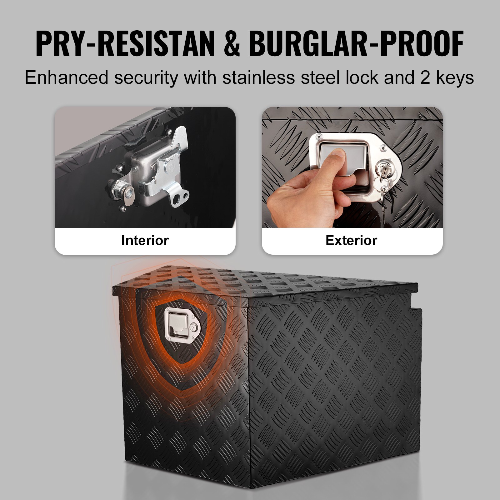 Skrzynka narzędziowa VEVOR na zaczep przyczepy, 838 x 483 x 457 mm, aluminiowa skrzynia do przechowywania przyczepy z zamkiem i kluczykami, skrzynia narzędziowa na zaczep przyczepy do pojazdów kempingowych itp.