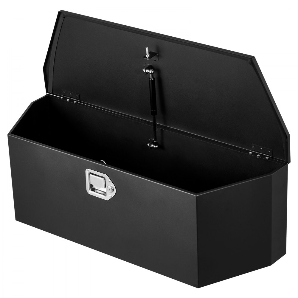 Skrzynia narzędziowa VEVOR Drawbar Box Truckbox 914 x 314 x 305 mm wykonana ze stali, nośność 50 kg, z zamkiem i kluczykami, do przyczep typu pickup, kamperów, SUV-ów, pojazdów terenowych, czarna