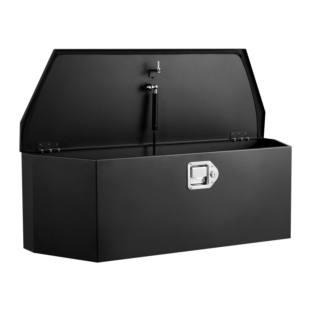 Skrzynia narzędziowa VEVOR Drawbar Box Truckbox 914 x 314 x 305 mm wykonana ze stali, nośność 50 kg, z zamkiem i kluczykami, do przyczep typu pickup, kamperów, SUV-ów, pojazdów terenowych, czarna