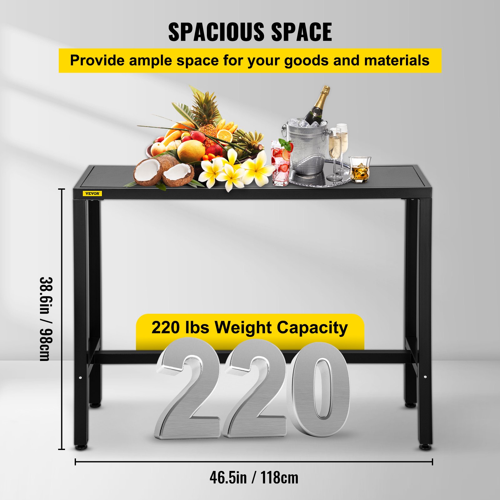 VEVOR Stół barowy Patio Wysokość baru Stół pubowy 118x38x98cm Biurko wewnętrzne