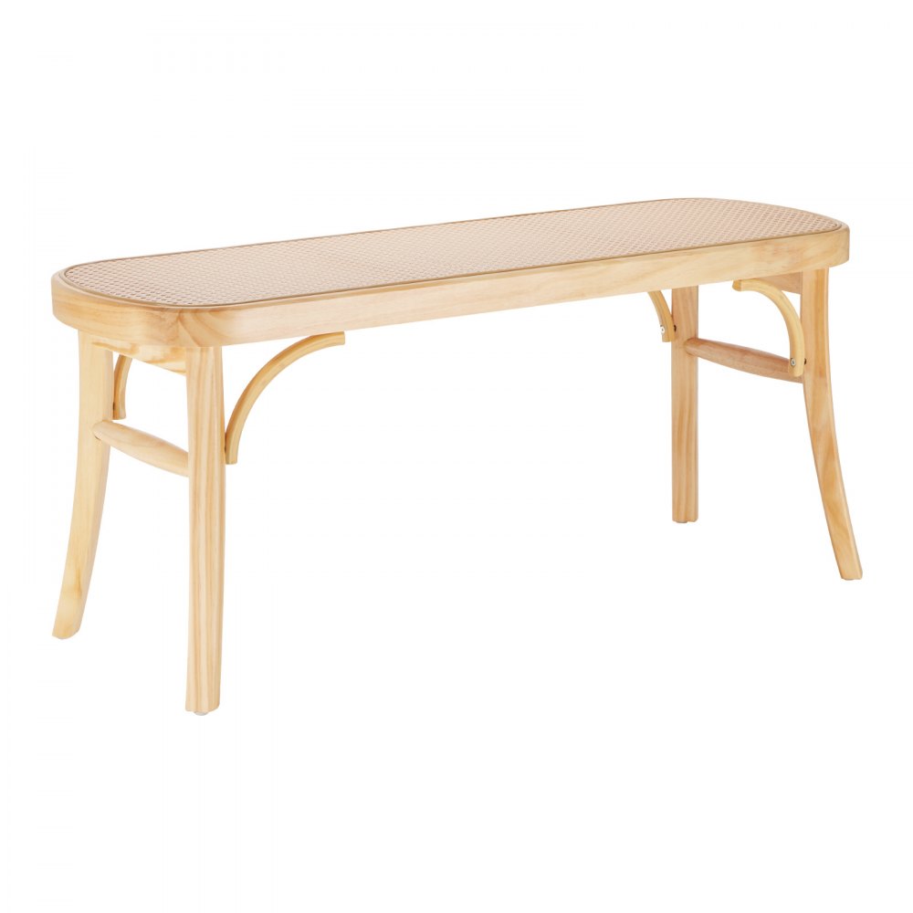 Ławka VEVOR z rattanu, wejściowa, ogrodowa, 1100 x 368 x 468 mm z nogami dębowymi, do przedpokoju, w stylu boho, z ręcznie tkanego rattanu, do salonu, sypialni, korytarza, balkonu