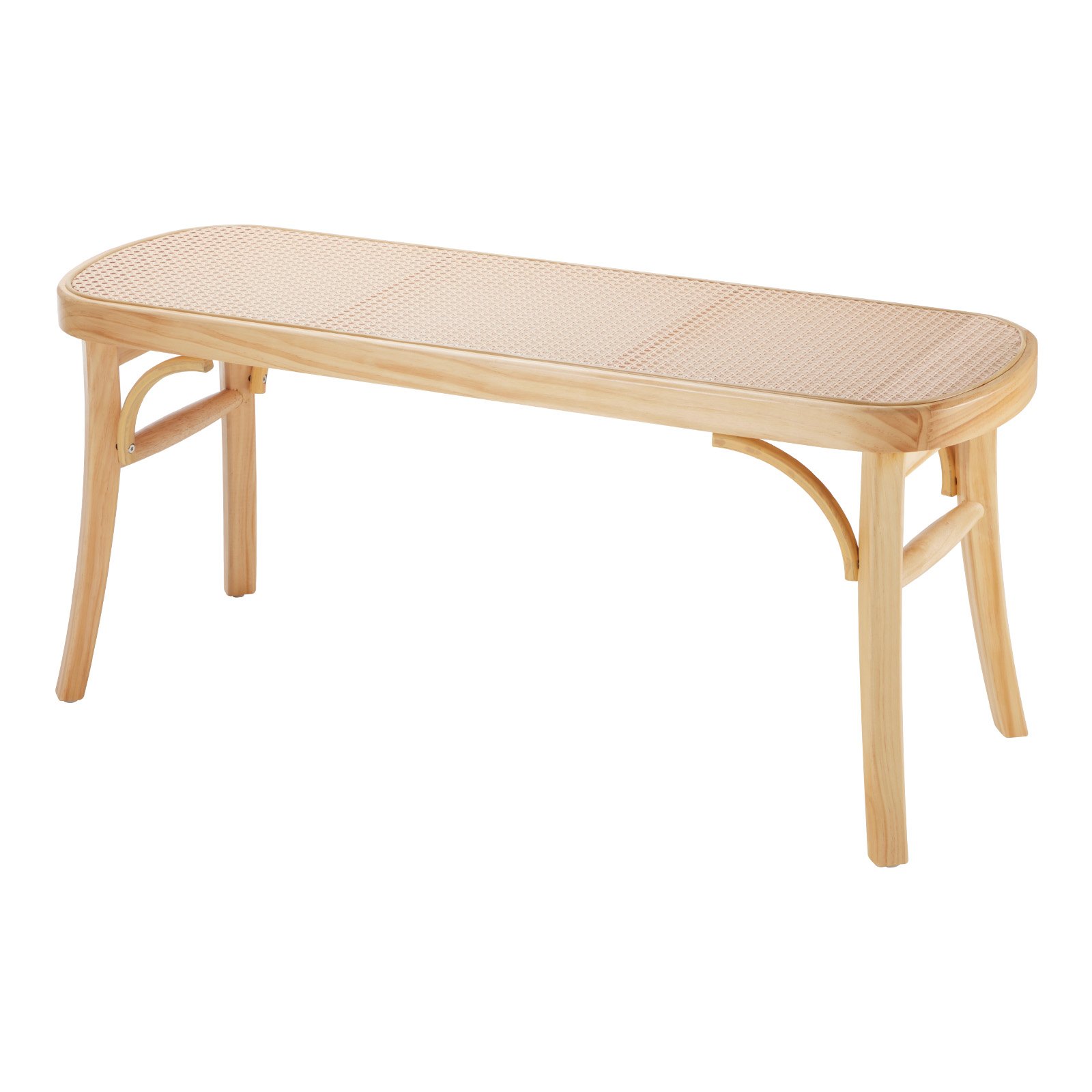 Ławka VEVOR z rattanu, wejściowa, ogrodowa, 1100 x 368 x 468 mm z nogami dębowymi, do przedpokoju, w stylu boho, z ręcznie tkanego rattanu, do salonu, sypialni, korytarza, balkonu