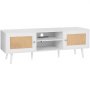 VEVOR Rattan TV Stand for 165 cm TVs, Boho TV Stand with Rattan Door, TV Cabinet with Built-in Power Outlet and USB Ports, Modern TV Console for Living Room, Media Room, White