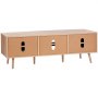 VEVOR Rattan TV Stand, Retro TV Cabinet for 165 cm TVs, Boho Rattan TV Cabinet with Built-in Power Outlet & USB Ports, Adjustable Shelves for Living Room, Media Room, Oak