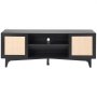 VEVOR Rattan TV Stand for 191 cm TVs, Boho TV Stand with Rattan Door, TV Cabinet with Built-in Power Outlet, Storage Cabinet with 2 Shelves, Modern TV Console for Living Room, Black