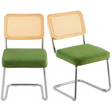 Zestaw 2 krzeseł rattanowych VEVOR Nowoczesne krzesło do jadalni Wyściełane aksamitne krzesło akcentujące z rattanowym oparciem Retro jadalnia Krzesło kuchenne do salonu Sypialnia Czytelnia Zielony