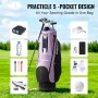 Torba golfowa VEVOR z 14-drożnym organizerem u góry, 36-calowa długa torba golfowa premium z wieloma kieszeniami, wytrzymała torba golfowa z uchwytami, osłoną przeciwkurzową i odpinanym paskiem dla mężczyzn i kobiet, czarno-fioletowa