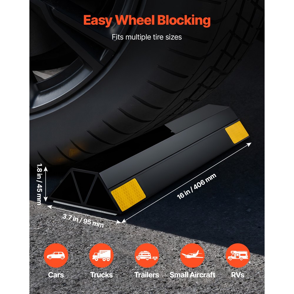 VEVOR Stopery parkingowe Stopery kół 2 szt. Pomoc parkingowa do garaży, ogranicznik parkowania z paskami odblaskowymi, bariera parkingowa z PP do samochodów osobowych, dostawczych i ciężarowych, blokada naprowadzająca koła, ogranicznik miejsca parkingowego