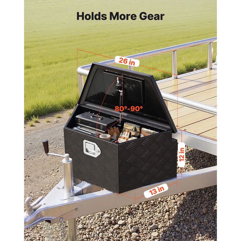 VEVOR Trailer Tongue Box, 660 x 330 x 305 mm Aluminum Trailer Tongue Tool Box, Heavy Duty Storage Organizer with Lock & Keys, Utility Tool Chest for Pickup Truck Bed, RV, SUV, Off-Road Vehicle, Black