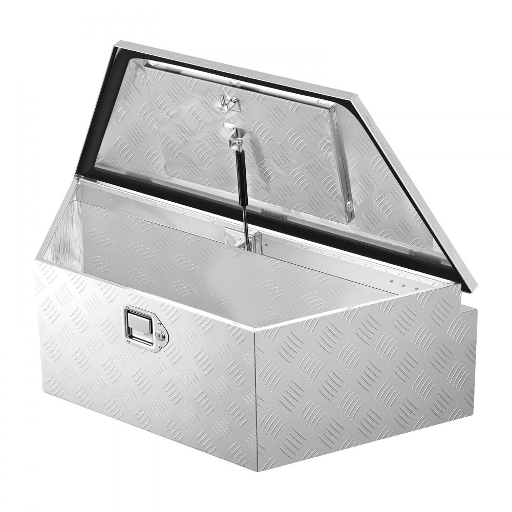 Skrzynia narzędziowa VEVOR Drawbar Box 990 x 419 x 305 mm, aluminiowa, o ładowności 50 kg, z zamkiem i kluczykami, do przyczep typu pickup, kamperów, SUV-ów, pojazdów terenowych, srebrna