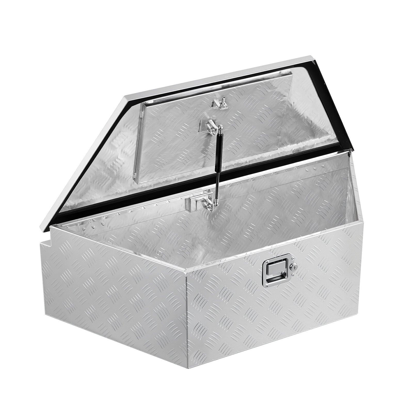 Skrzynia narzędziowa VEVOR Drawbar Box 990 x 419 x 305 mm, aluminiowa, o ładowności 50 kg, z zamkiem i kluczykami, do przyczep typu pickup, kamperów, SUV-ów, pojazdów terenowych, srebrna