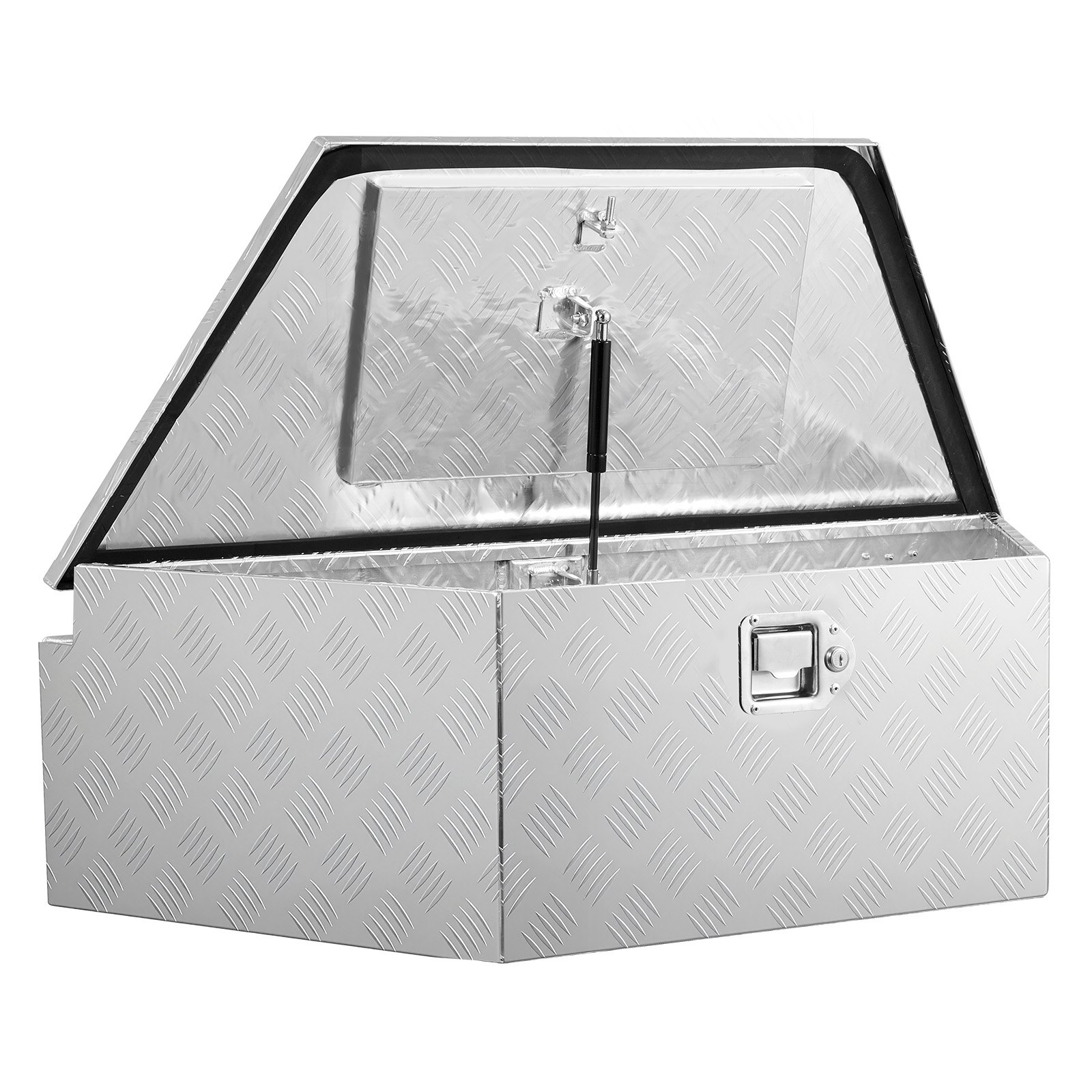 Skrzynia narzędziowa VEVOR Drawbar Box 990 x 419 x 305 mm, aluminiowa, o ładowności 50 kg, z zamkiem i kluczykami, do przyczep typu pickup, kamperów, SUV-ów, pojazdów terenowych, srebrna