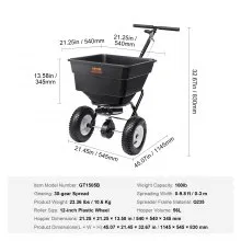 Rozsiewacz VEVOR 56L rozsiewacz nasion 1145x545x830mm rozsiewacz nawozów szerokość rozrzucania 0-3m rozsiewacz odśrodkowy udźwig 45kg rozsiewacz ręczny rozsiewacz ręczny rama Q235 rozsiewacz soli z kołem plastikowym