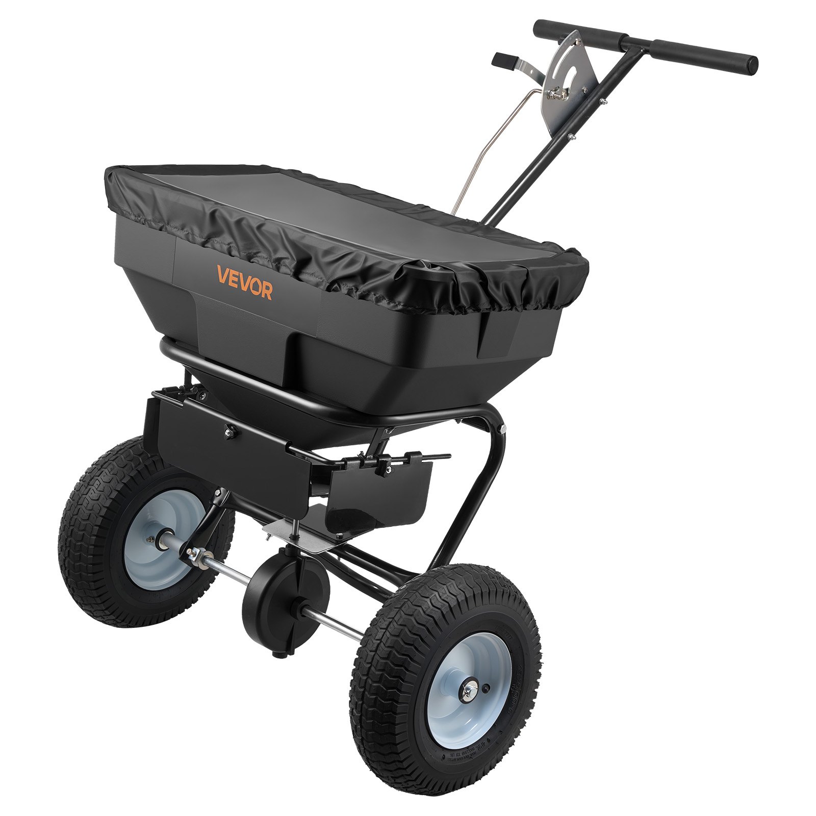 VEVOR Walk-Behind Spreader, 3.66m Spreading Width, Push Broadcast Spreader with 13" All-Terrain Tires, Adjustable Flow Control, 59kg Capacity Hopper, Lawn Spreaders for Fertilizer Seed Ice Melt
