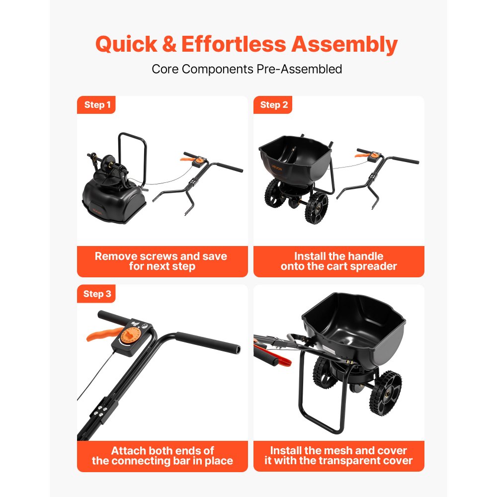 VEVOR Push Lawn Spreader, 3m Spreading Width, Broadcast Spreader with 59kg Load Capacity & 10 in All-Terrain Tires, Walk-Behind Garden & Lawn Broadcast Spreaders for Seed Fertilizer Weed Control