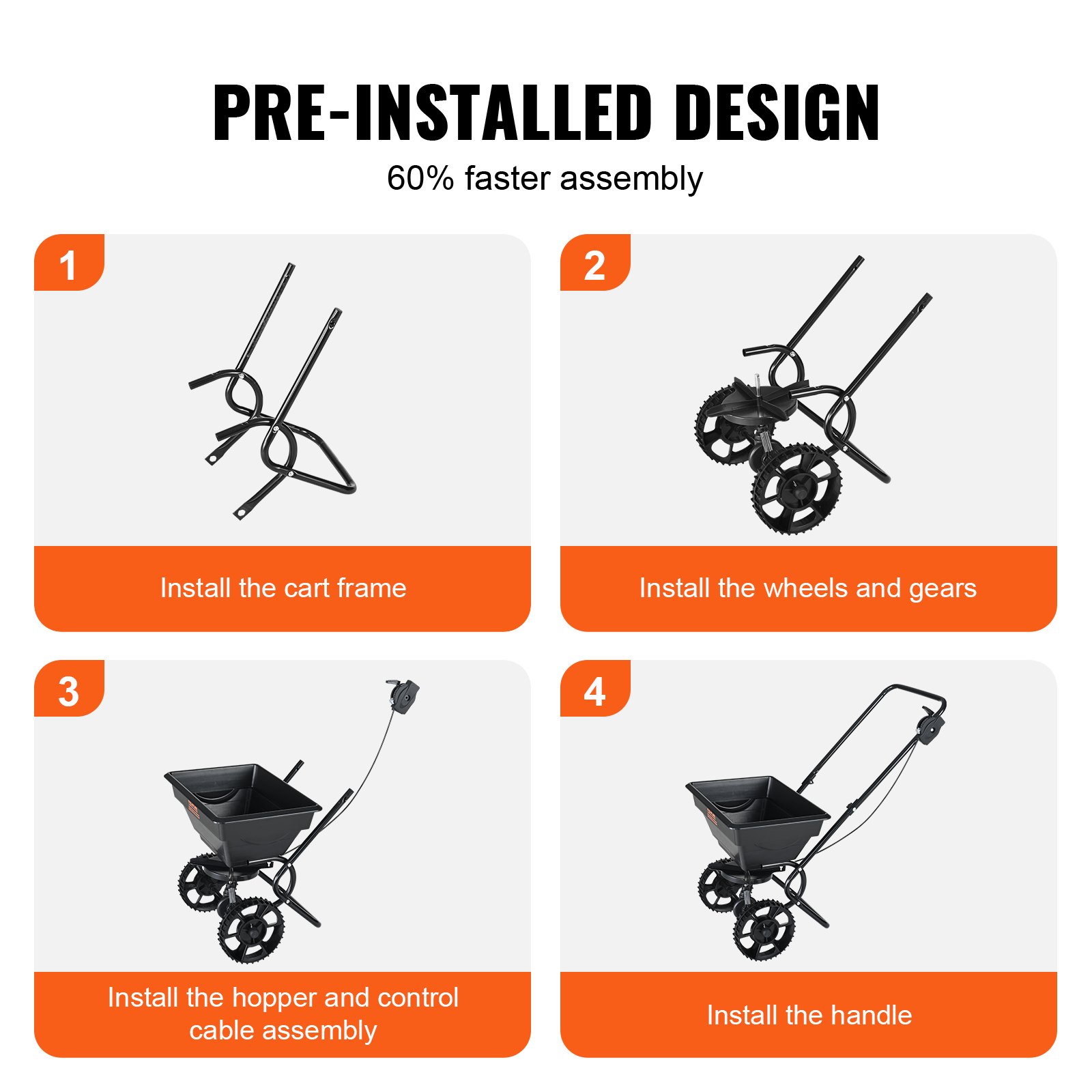 Rozsiewacz VEVOR 15L Rozsiewacz nasion 810x455x750mm Rozsiewacz nawozów Szerokość rozsiewu 0-3m Rozsiewacz odśrodkowy Nośność 11kg Rozsiewacz ręczny Wózek do rozsiewacza ręcznego Rama Q235 Plastikowe koła Rozsiewacz soli