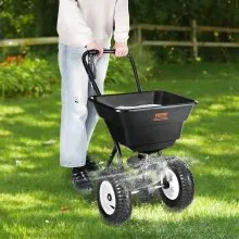 VEVOR 36,29 kg Rozsiewacz nawozów Rozsiewacz nasion z 12-calowymi kołami, aerator ze stalowymi kolcami Rozsiewacz nawozów, siewnik ogrodowy i rozsiewacz soli, do budynków mieszkalnych, gospodarstw rolnych, trudny teren Czarny