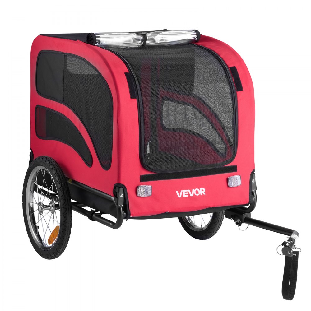 Przyczepa rowerowa dla psa VEVOR, do 45 kg, wózek dla zwierząt, transporter rowerowy dla małych i dużych psów, składana rama z kołami, uniwersalny zaczep rowerowy, w zestawie flaga, wewnętrzna smycz, 1350 x 720 x 840 mm