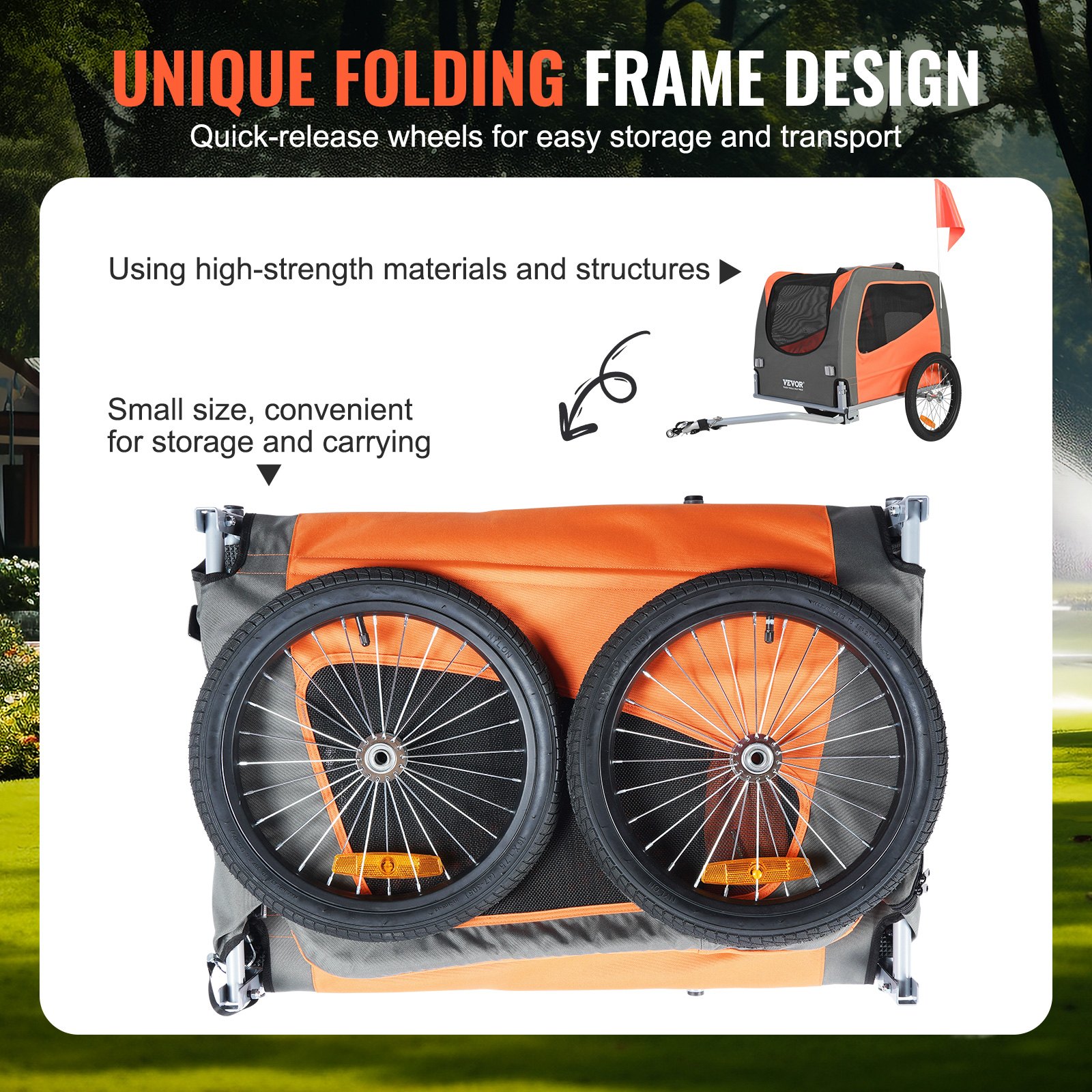 Przyczepka rowerowa VEVOR dla psa 30 kg, stal węglowa + tkanina Oxford 600D + PP, składana, wymiary po złożeniu 1440 x 720 x 779 mm, rozmiar przyczepki po złożeniu 760 x 560 x 195 mm, kolor pomarańczowy i szary