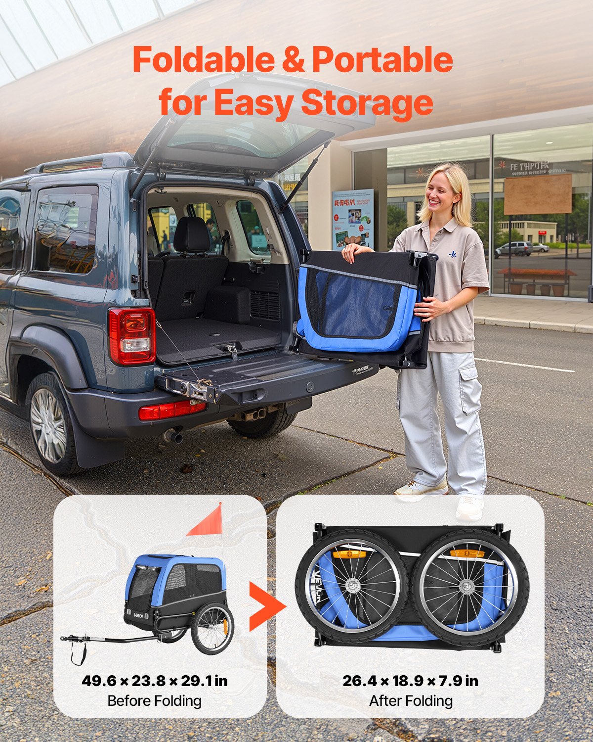 VEVOR Dog Bike Trailer, Supports up to 30 kg, Pet Cart Bicycle Carrier for Small & Medium Dogs, Easy Folding Frame with Quick Release Wheel, Universal Bicycle Coupler, Reflector, Flag, Internal Leash