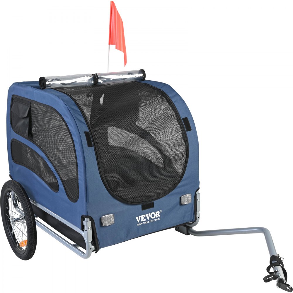 Przyczepka rowerowa VEVOR dla psa 45 kg, stal węglowa + tkanina Oxford 600D + PP, składana, wymiary po złożeniu 1440 x 725 x 845 mm, kolor niebieski