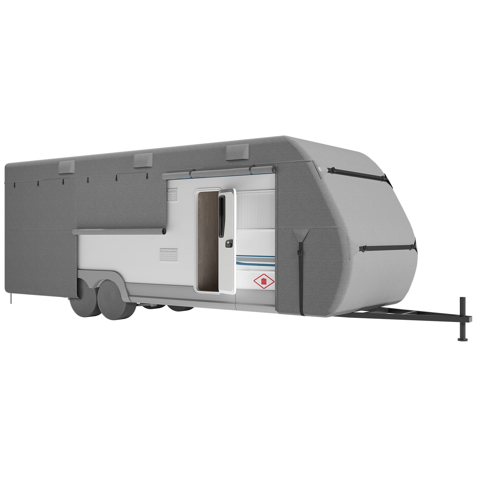 Pokrowiec VEVOR na przyczepę kempingową o długości 5,5–6,1 m, wykonany z materiału włókninowego, wodoodporny, wiatroodporny, chroniący przed słońcem, uniwersalny pokrowiec na przyczepę kempingową z torbą do przechowywania, łatkami naprawczymi i paskami