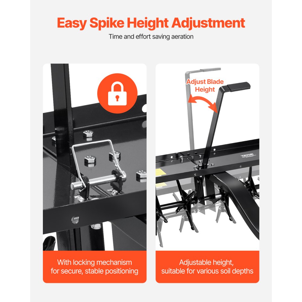 Aerator VEVOR 1275x980x885 mm, aerator do trawników z uniwersalnym złączem, aerator przyczepiany z kolcami żelaznymi, kosiarka samojezdna do ogrodów, trawników i gospodarstw rolnych