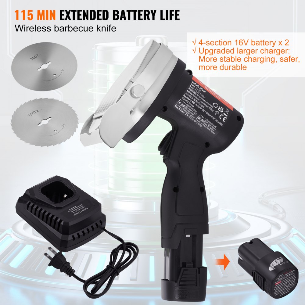 Krajalnica do kebaba VEVOR 80W, bezprzewodowy nóż elektryczny, nóż Gyro, elektryczny nóż do shawarmy, regulowana grubość 0-8 mm, komercyjna krajalnica do kebaba z ostrzami 100 mm, czarna