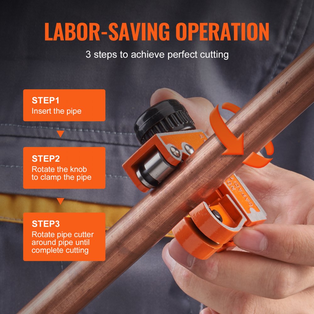 VEVOR Mini obcinak do rur, 1/8-1-1/8" średnica zewnętrzna, Mini obcinak do rur miedzianych, Narzędzie do cięcia rur z szybkim ostrzem SKD do rur miedzianych, aluminiowych, ocynkowanych i plastikowych