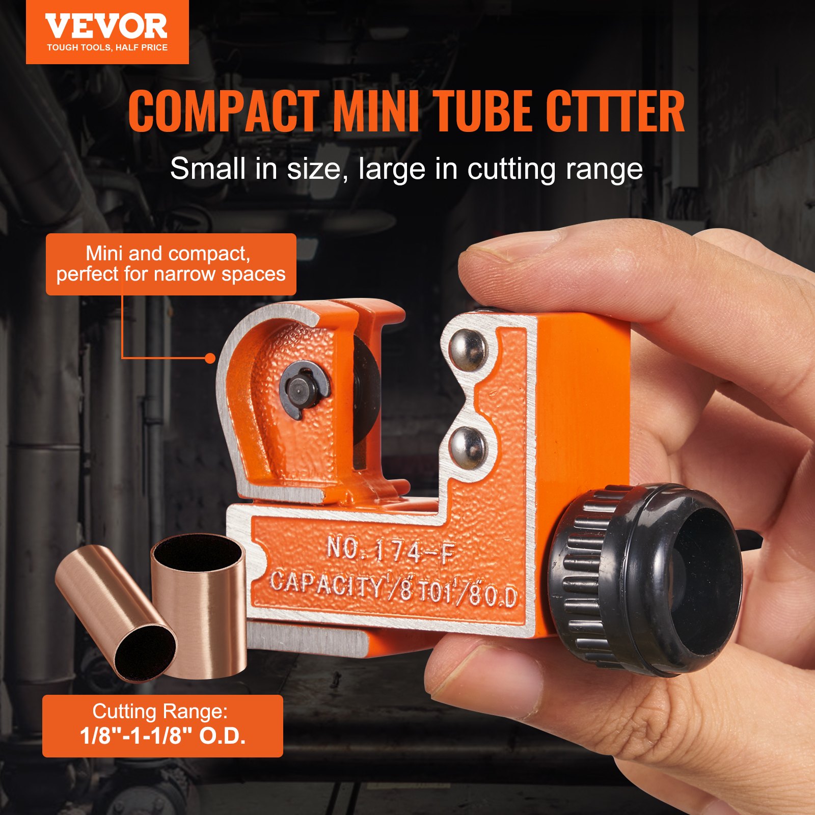 VEVOR Mini obcinak do rur, 1/8-1-1/8" średnica zewnętrzna, Mini obcinak do rur miedzianych, Narzędzie do cięcia rur z szybkim ostrzem SKD do rur miedzianych, aluminiowych, ocynkowanych i plastikowych