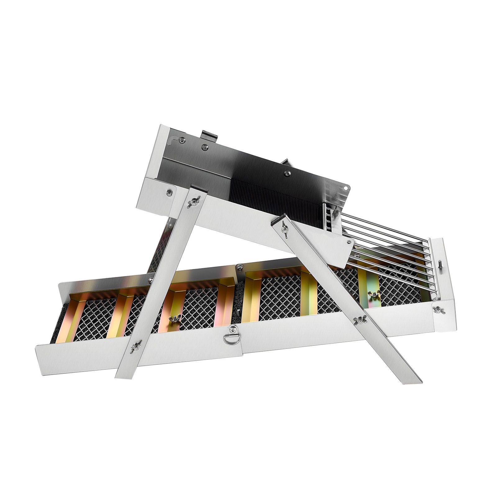 Zestaw do płukania złota VEVOR Highbanker 127 cm (50 cali), 3-w-1, składana aluminiowa skrzynia do płukania złota, 26-częściowy przenośny zestaw poszukiwawczy z szalkami na złoto, sito klasyfikacyjne, magnes, plecak, akcesoria