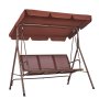 VEVOR 3-seater patio swing chair, Hollywood swing with adjustable canopy, veranda swing with armrests, Teslin fabric and alloy steel frame for balcony, backyard, patio, garden, brown