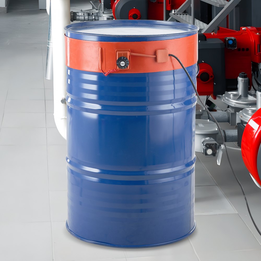 VEVOR Metalowy podgrzewacz beczek, 1200 W, szerokość 5 cali, taśma grzewcza do beczek o pojemności 55 galonów, regulowany termostat w zakresie 86–302°F, wysokowydajny silikonowy podgrzewacz beczek na smar, certyfikat CE, kolor pomarańczowy