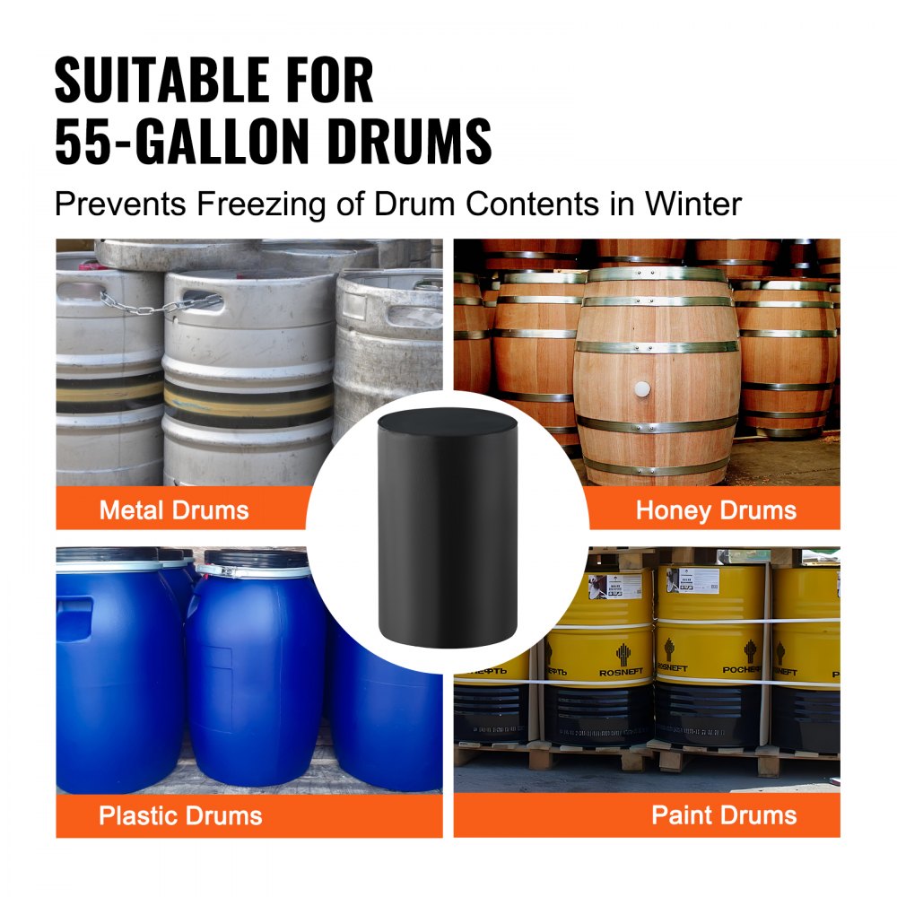 VEVOR Metal Drum Heater, 1300 Watts, Bucket Heating Band for 55-Gallon Drums, 0-145°F Adjustable with Separate Thermostat, Waterproof High-Efficiency Grease Drum Heater Made of Oxford Fabric, CE Listed