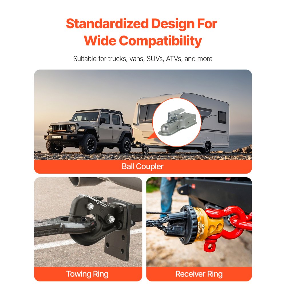 Hak holowniczy VEVOR, uciąg 13 ton, hak holowniczy pasujący do pierścieni maskujących o średnicy 63,5–76,2 mm z zestawem montażowym, powłoka proszkowa w kolorze czarnym, odporny na zużycie, odpowiedni do różnych pojazdów