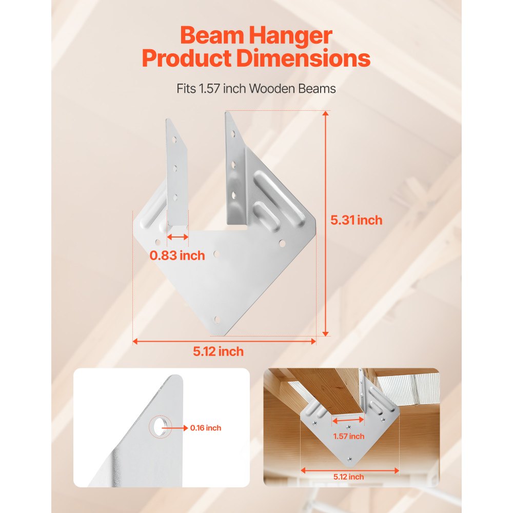Łącznik do drewna VEVOR, wymiary wewnętrzne 40 x 21 x 63 mm, łącznik belki wykonany ze stali o wysokiej wytrzymałości z czarną powłoką antykorozyjną, wspornik słupa, wspornik belki do konstrukcji dachowych z belek drewnianych, 25 sztuk