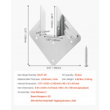 VEVOR 25 szt. Łączniki drewniane Łączniki belek Wsporniki słupów Wymiary wewnętrzne 40x21x63mm