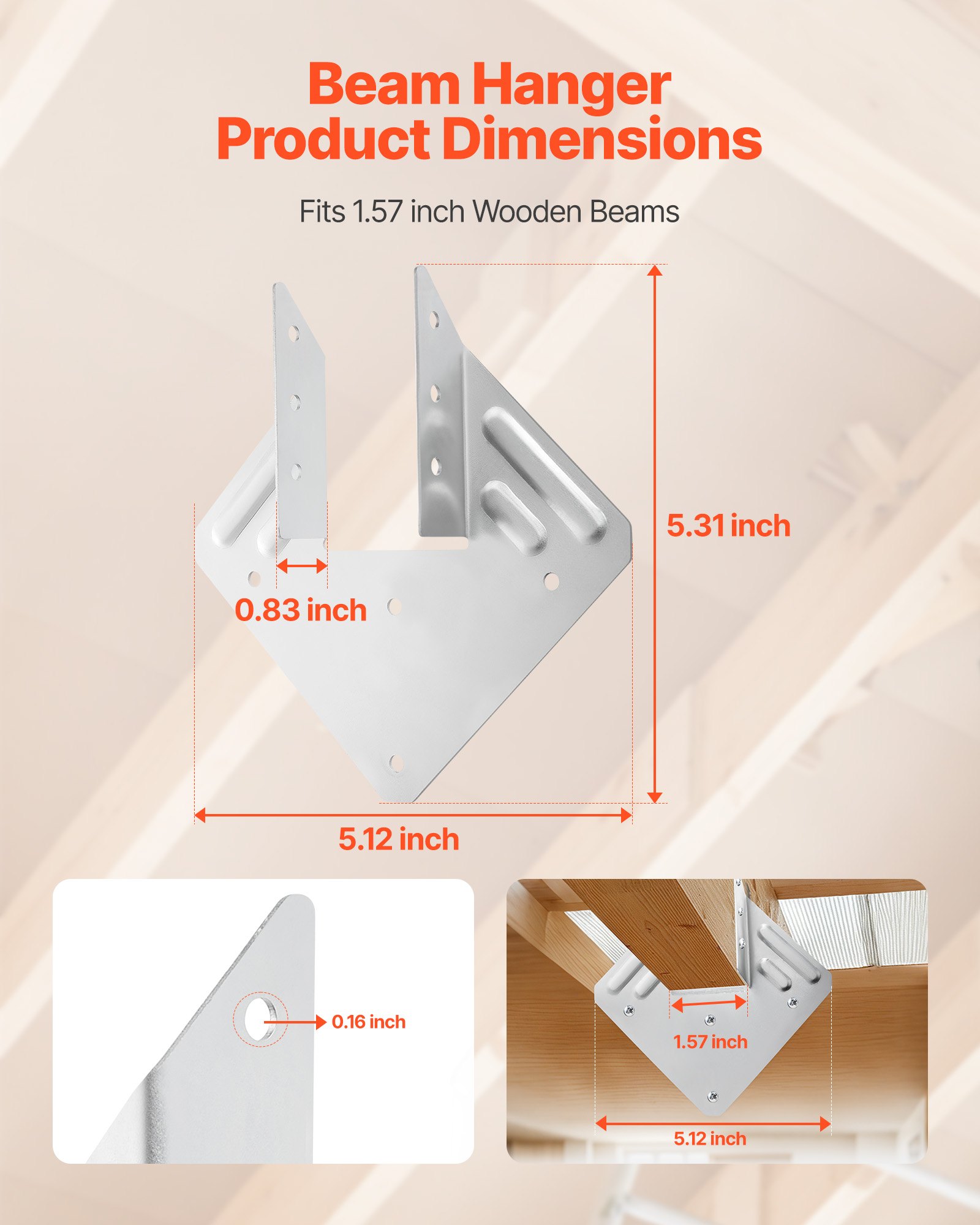 Łącznik do drewna VEVOR, wymiary wewnętrzne 40 x 21 x 63 mm, łącznik belki wykonany ze stali o wysokiej wytrzymałości z czarną powłoką antykorozyjną, wspornik słupa, wspornik belki do konstrukcji dachowych z belek drewnianych, 25 sztuk